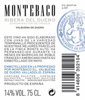contraetiqueta vino definca montebaco